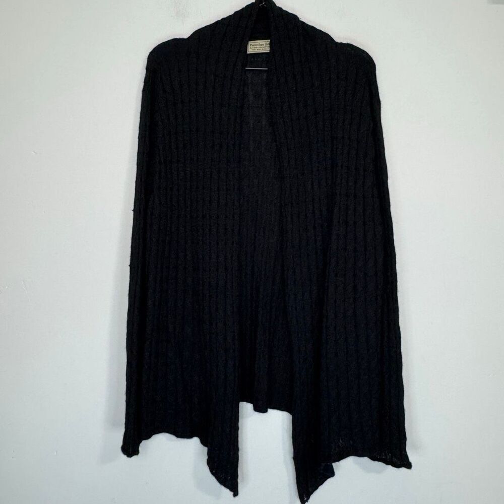 Peruvian Link Black Baby Alpaca Cable Knit Cardigan L/XL